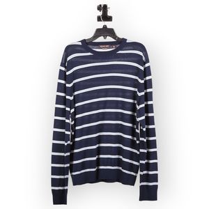 Michael Kors Blue White Striped Long Sleeve Crew Neck Pullover Sweater Size XXL